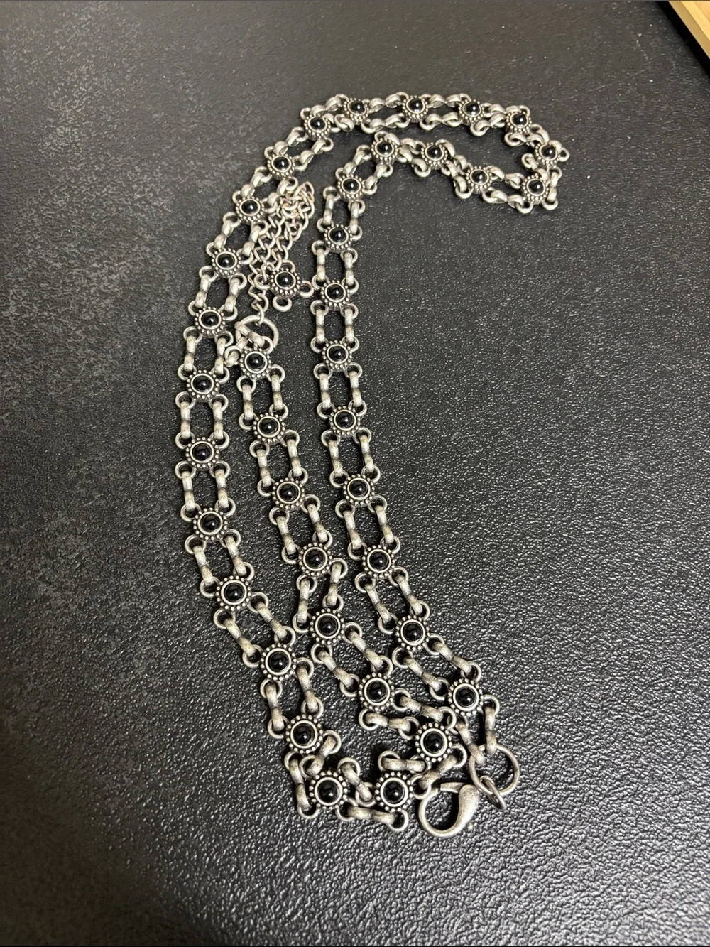 Silver & Black Stone MCM Chain Belt Up to 48”